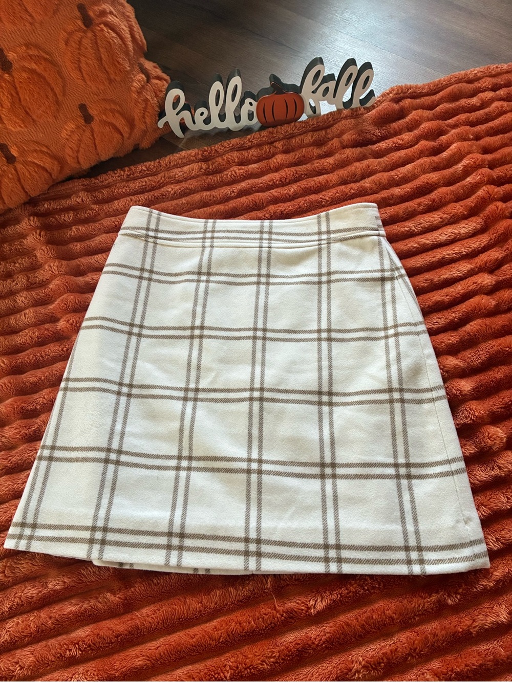 🍁 J. Crew Cream Plaid A-Line Skirt with Tan Windowpane